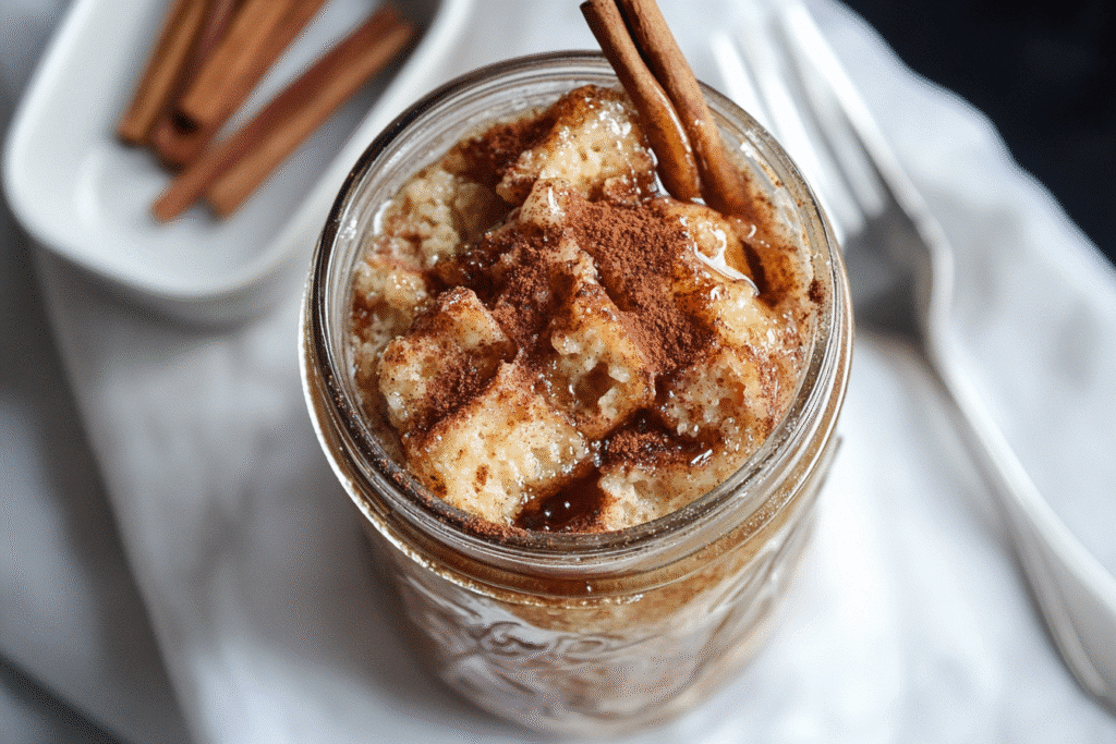 French toast in jar with cinnamon and syrup