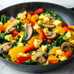 tofu veggie scramble in skillet