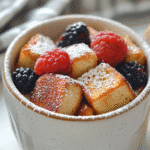 French toast in a mug on white countertop