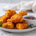 crispy air fryer keto nuggets served on white plate in modern kitchen