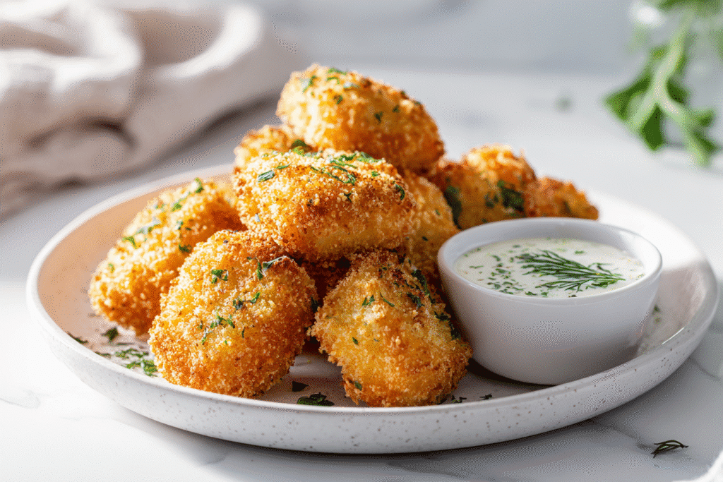 crispy air fryer keto nuggets on white countertop