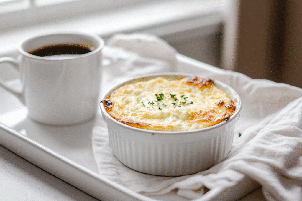 breakfast tray with baked cottage cheese eggs