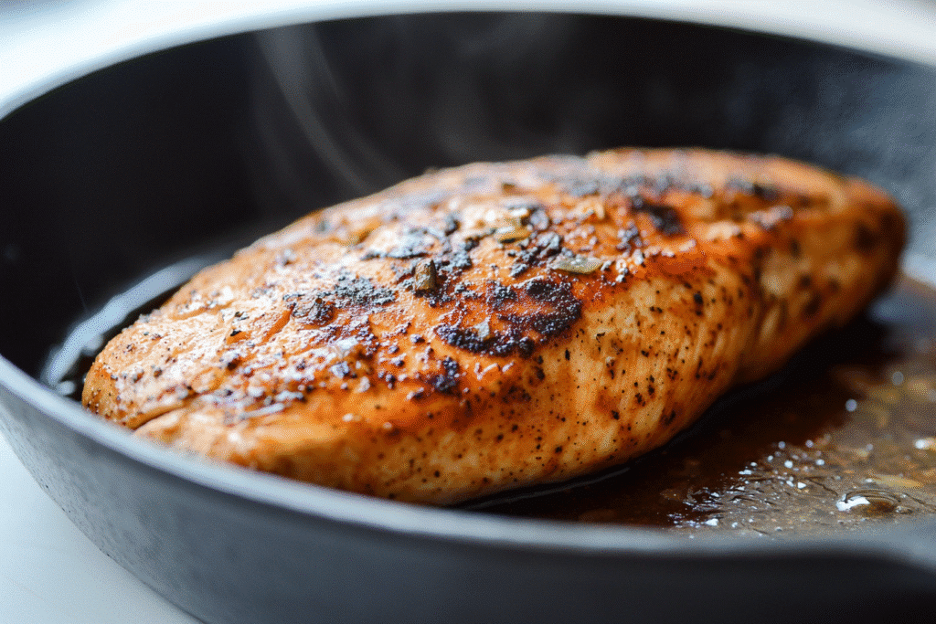 Jerk chicken cooking on stovetop