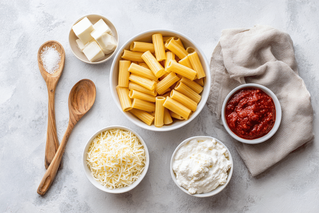 solo pasta al forno ingredients flat lay