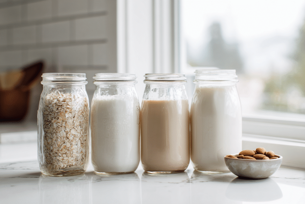 glass jars of milk types for ube latte