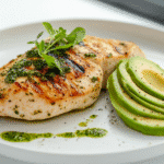 served chicken avocado pesto keto plate