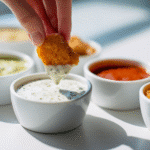 Keto dipping sauces for chicken nuggets on a white kitchen countertop