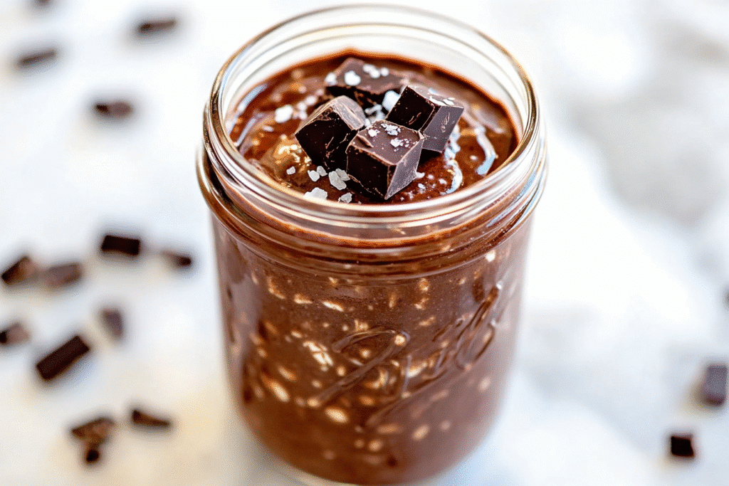 Overnight oats dark chocolate sea salt in a mason jar