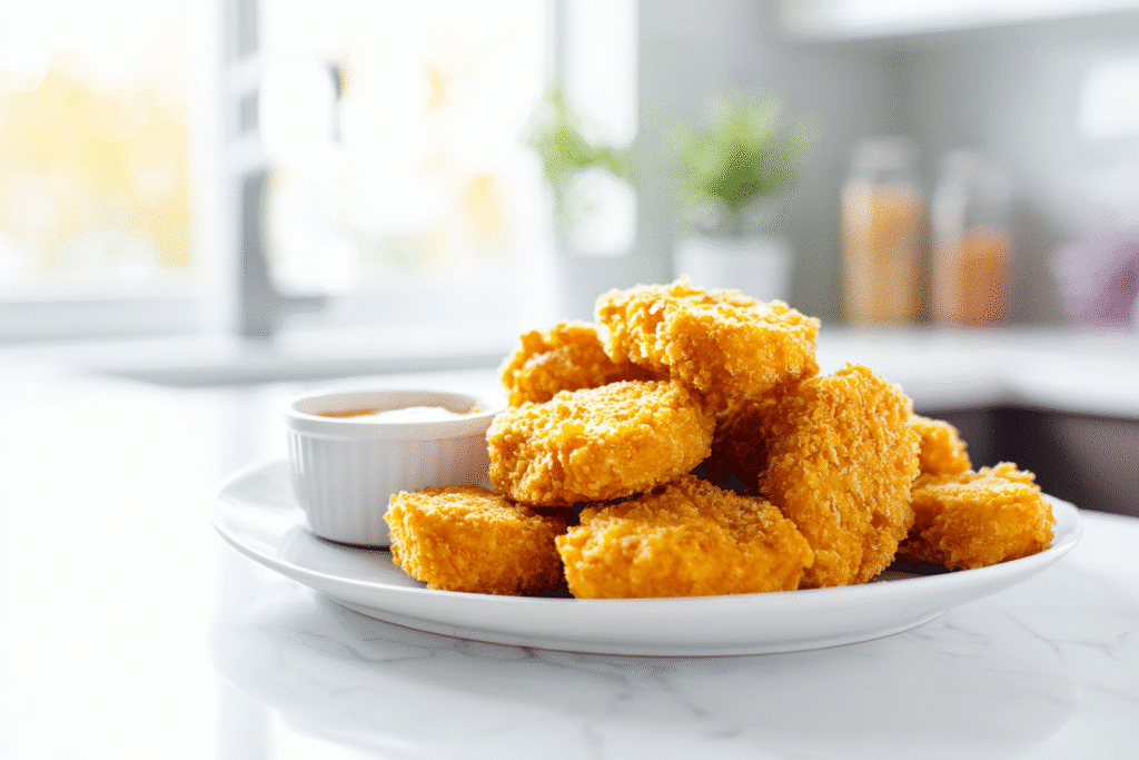 Plated keto chicken nuggets with dipping sauce