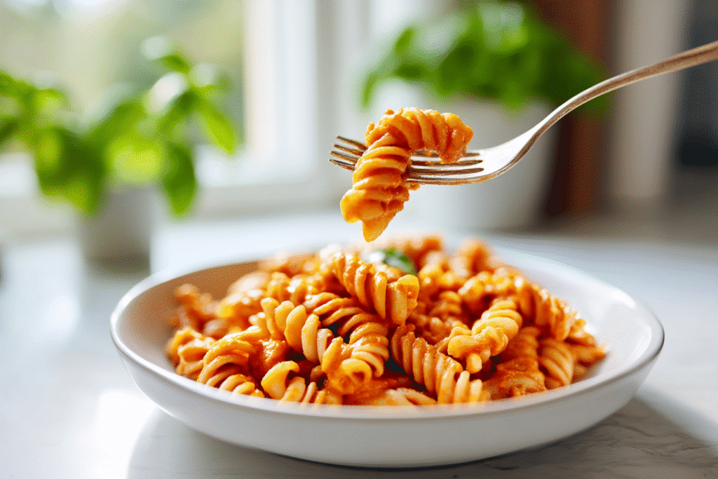Fork twirling creamy tomato one pot pasta