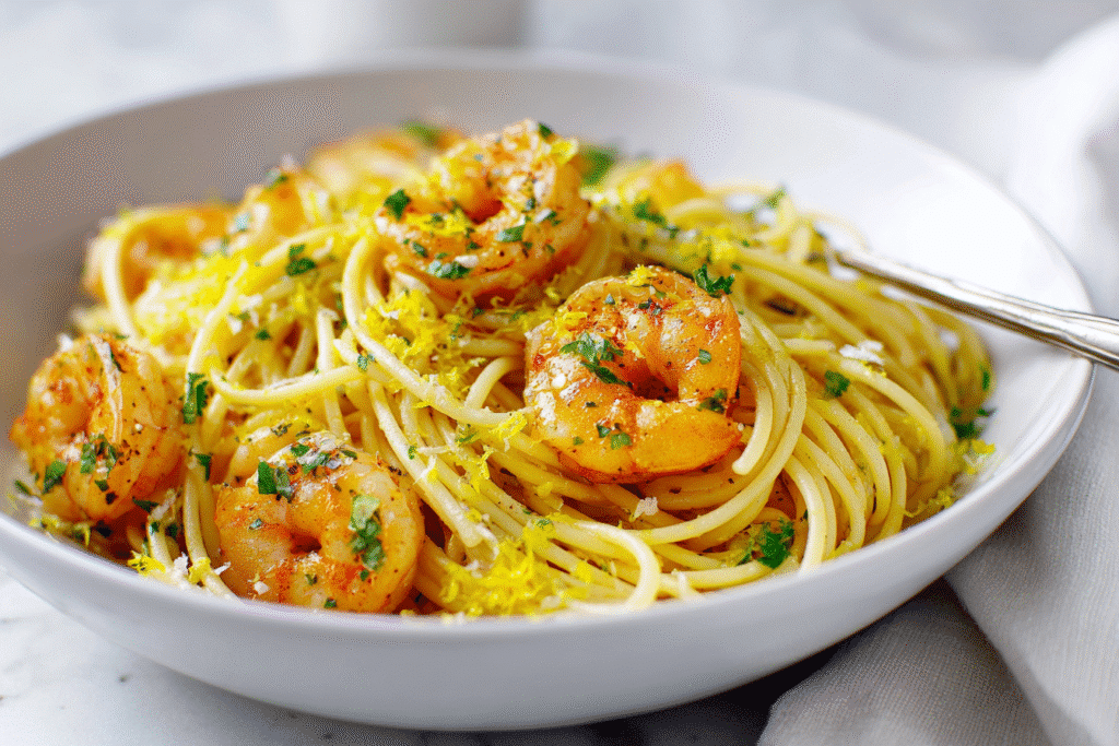 Lemon garlic shrimp pasta one pot recipe solo dinner